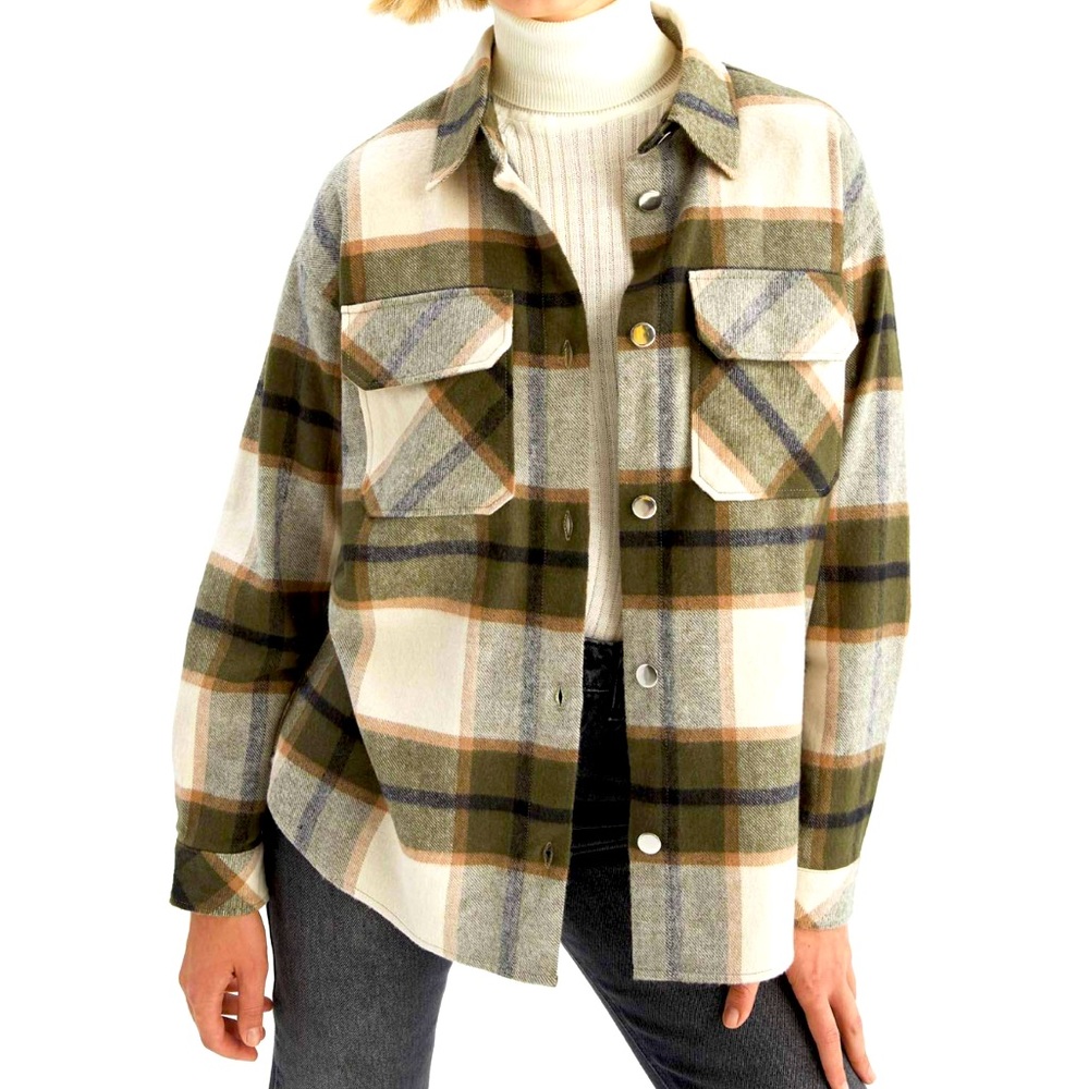 C by One / Shirt / Collar / Jacket / Coat / Frannel Plaid Button-Up Jacket